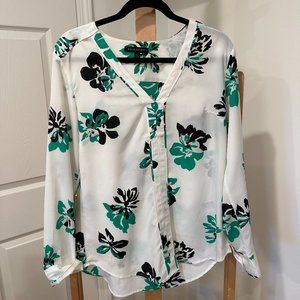 Banana Republic White and Green Floral Blouse